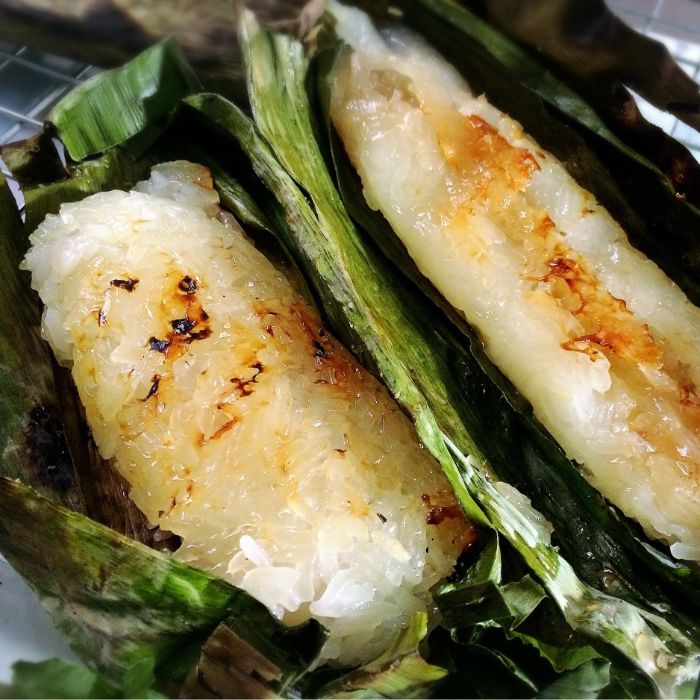 Coconut Sticky Rice And Taro Wrapped With Banana Leaf