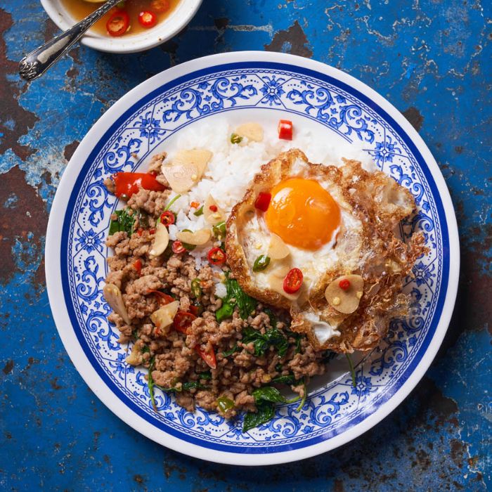 Beef Mince Spicy Basil with Rice and Fried Egg 