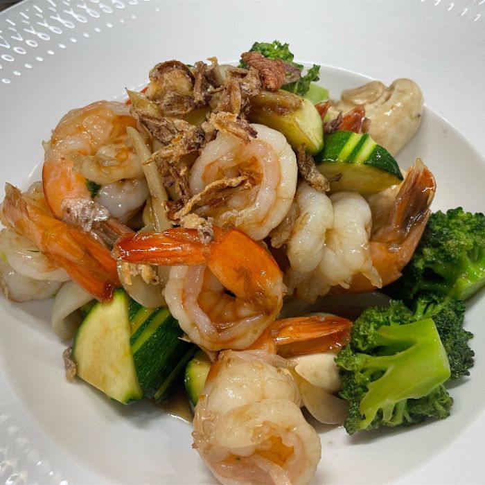 The-O Power Green กุ้งผัดน้ำมันหอยผักรวม